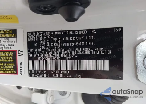 2015 Toyota Venza Xle V6 from USA, damaged, VIN 4T3ZK3BB5FU073385